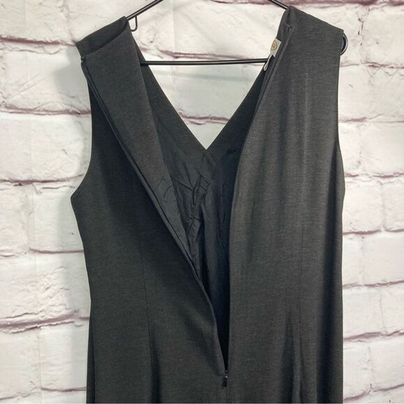 Talbots Dress SZ 12 Dark Gray Faux Wrap Rayon Maxi Fringe Lined Sleeveless Long - Picture 9 of 14